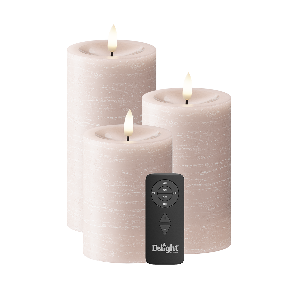 LED Candela a pilastro Confezione da 3, Ø 7,5 x 10/12,5/15 cm Rosa