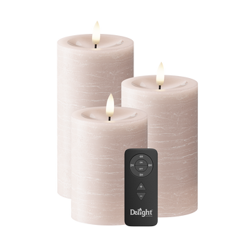 LED Candela a pilastro Confezione da 3, Ø 7,5 x 10/12,5/15 cm Rosa