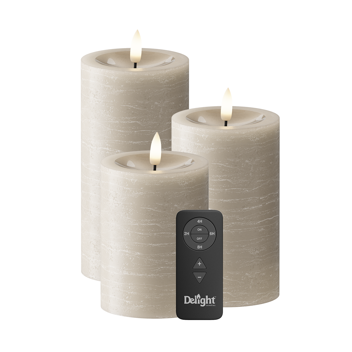 LED Candela a pilastro Confezione da 3, Ø 7,5 x 10/12,5/15 cm Sabbia