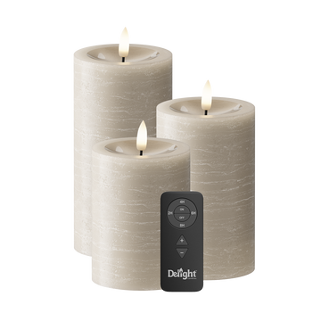 LED Candela a pilastro Confezione da 3, Ø 7,5 x 10/12,5/15 cm Sabbia