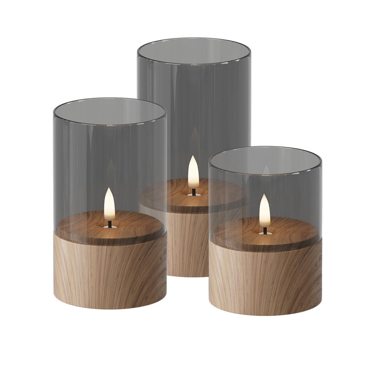 LED Glasslys Pakke med 3, Ø 8 x 10/12,5/15 cm Tre