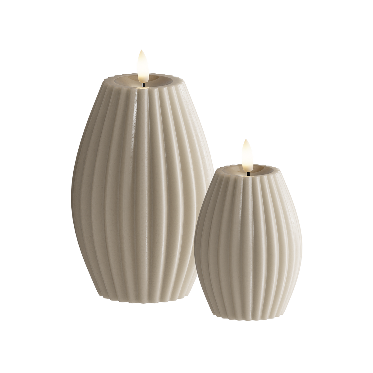 LED Candela rigata 2 pezzi, Ø 7,5 x 10 + Ø 10 x 15 cm Sabbia