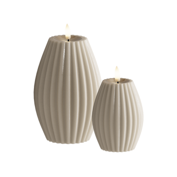 LED Candela rigata 2 pezzi, Ø 7,5 x 10 + Ø 10 x 15 cm Sabbia