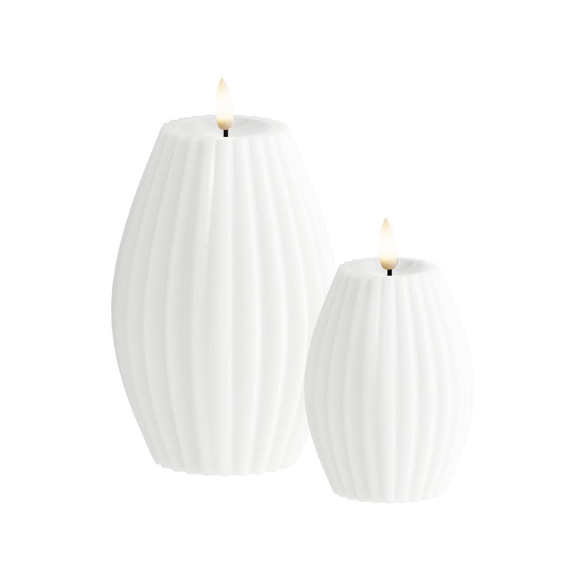 LED Rillelys 2 stk, Ø 7,5 x 10 + Ø 10 x 15 cm Hvit