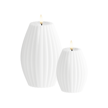 LED Rillelys 2 stk, Ø 7,5 x 10 + Ø 10 x 15 cm Hvit