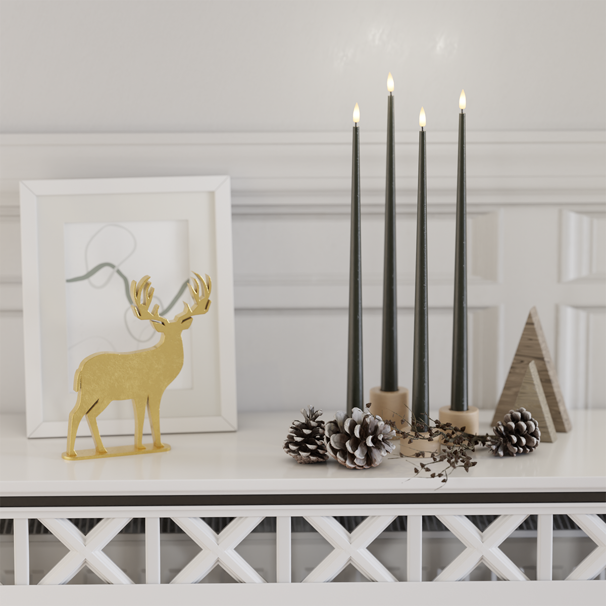 Deluxe Homeart LED Kertelys pakke - Mørkegrøn - 4 stk 38 cm 2