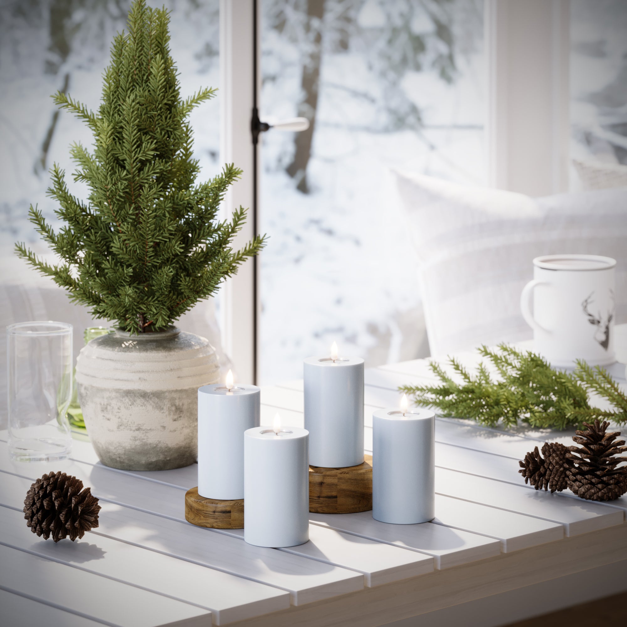 GUIDATO Candela a pilastro Ø 7,5 x 12,5 cm Blu polveroso - 4 pezzi