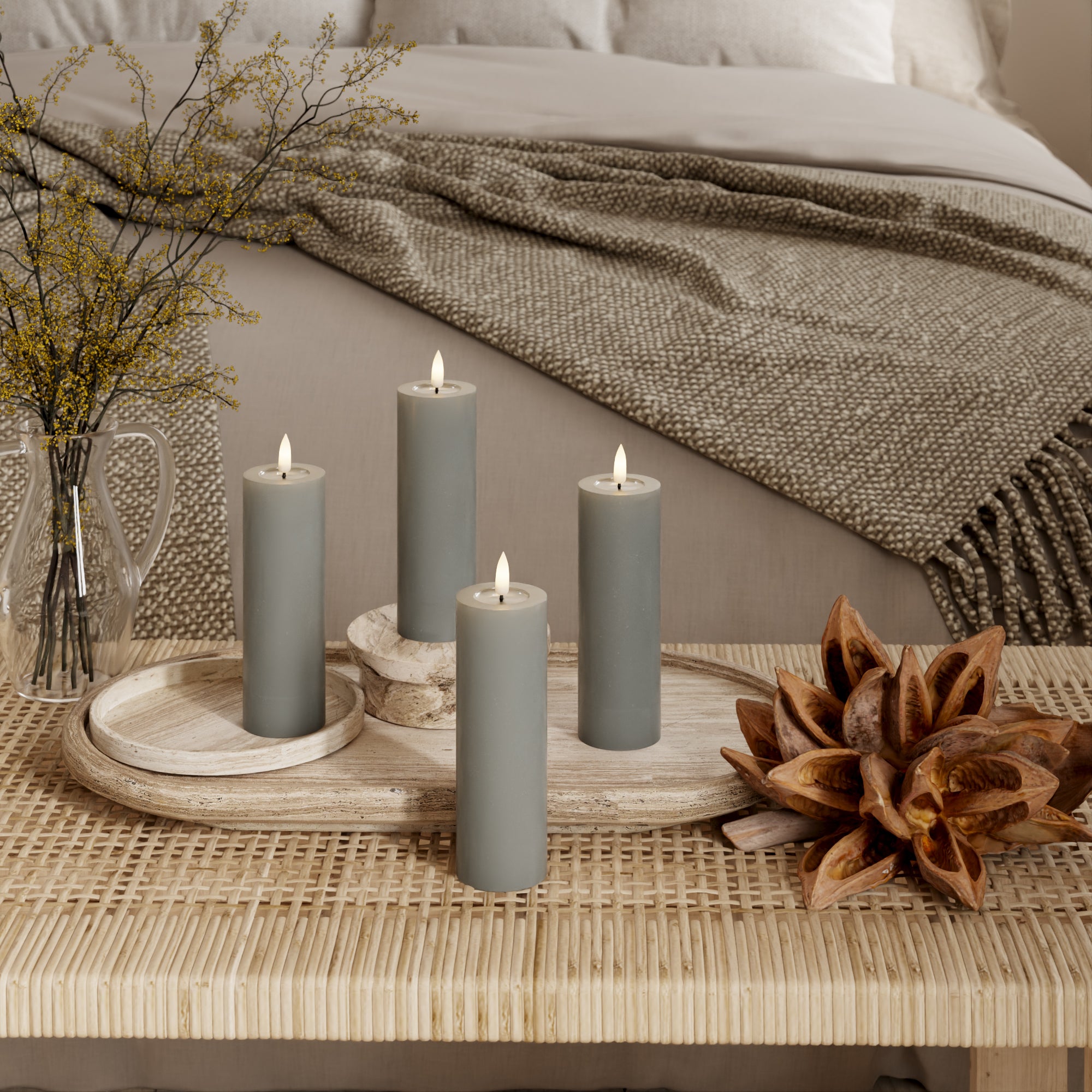 LED Blockljus Ø 5 x 15 cm Grå - 4 st