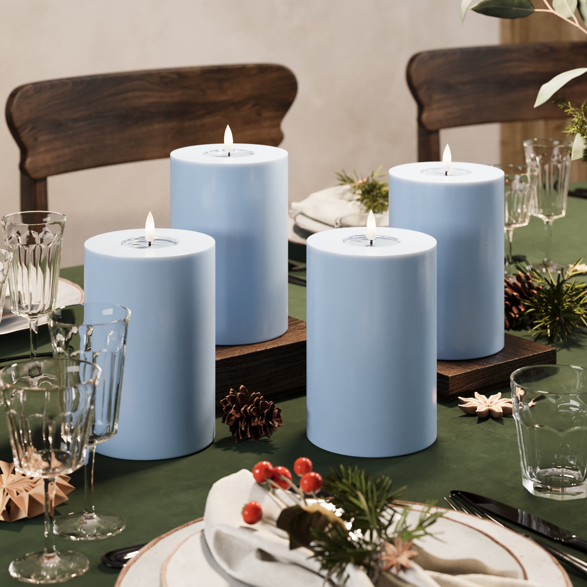 LED -plokktuled Ø 10 x 15 cm Jääsinine - 4 tk