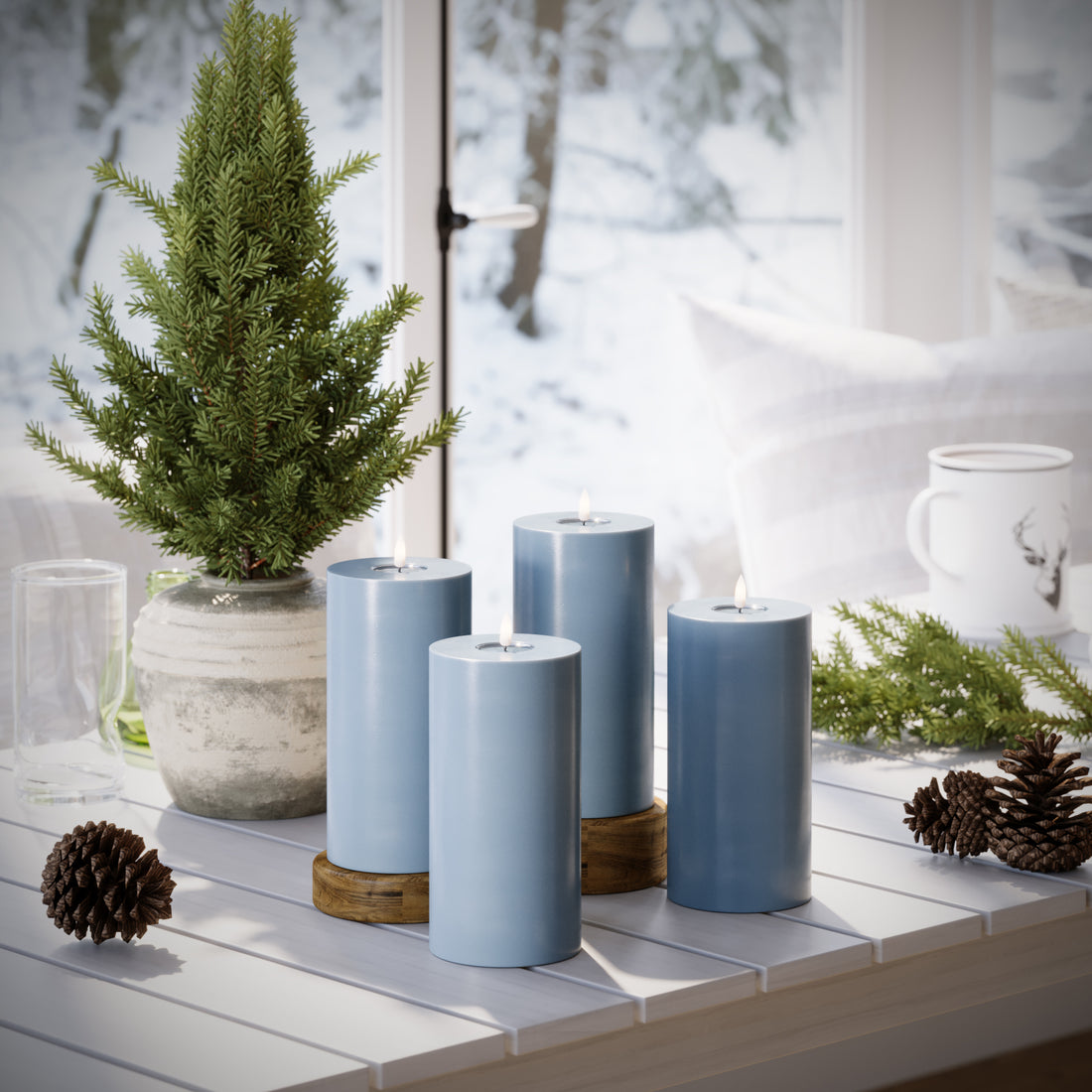 GUIDATO Candela a pilastro Ø 10 x 20 cm Blu ghiaccio - 4 pezzi