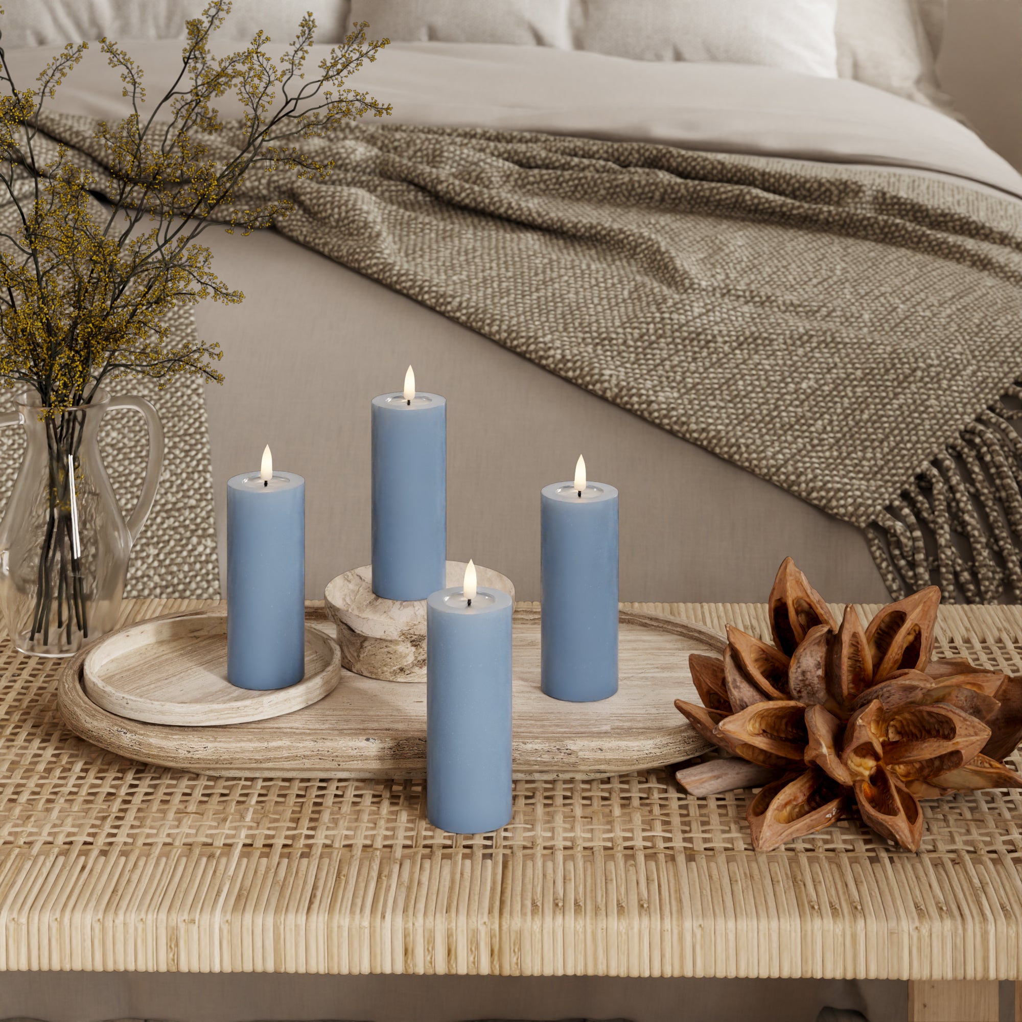 LED Candela a pilastro Ø 5 x 12,5 cm Blu ghiaccio - 4 pezzi