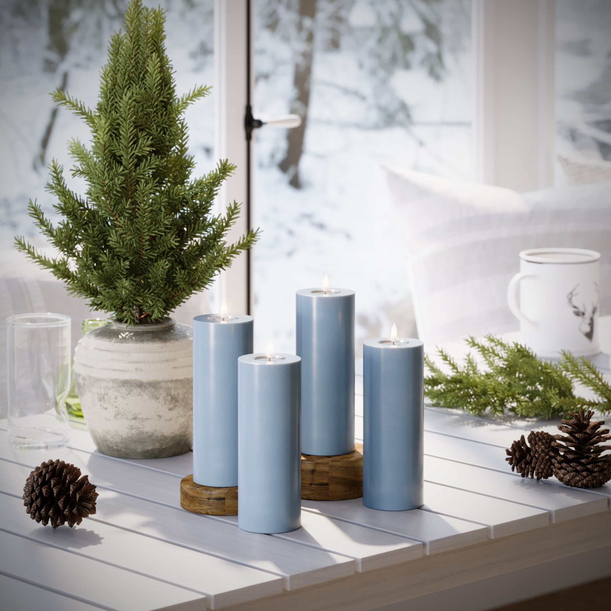 GUIDATO Candela a pilastro Ø 7,5 x 20 cm Blu ghiaccio - 4 pezzi