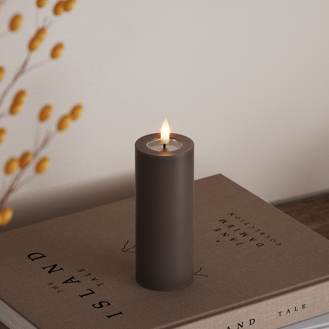 Deluxe Homeart LED Bloklys Ø 5 x 12,5 cm Mokka LED bloklys 4