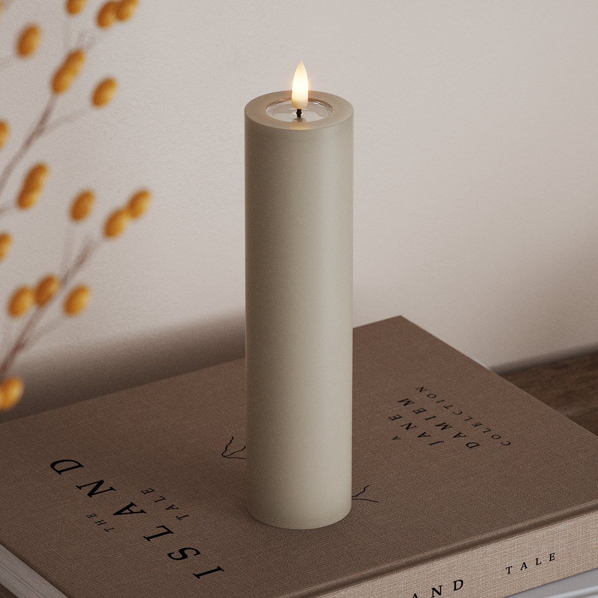 Deluxe Homeart LED Bloklys Ø 5 x 20 cm Sand LED bloklys 3