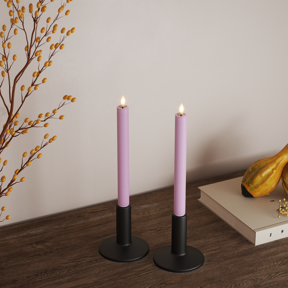 Deluxe Homeart LED Candela da candelabro 2 pezzi, Ø 2 x 24 cm Lavanda LED Candela da candelabro 3