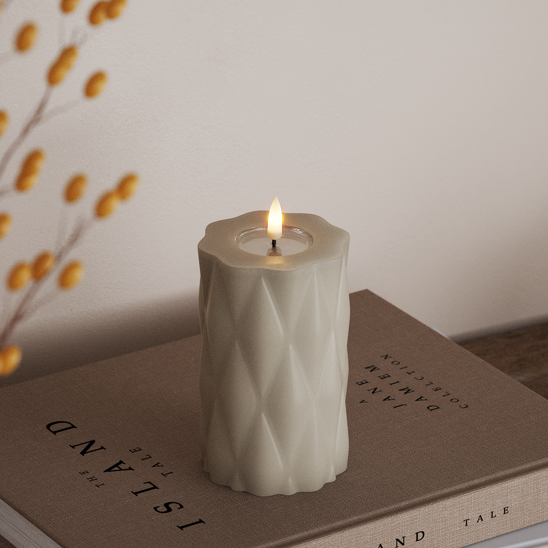 Deluxe Homeart Harlequin LED Bloklys Ø 7,5 x 12,5 cm Sand LED Harlequin 4