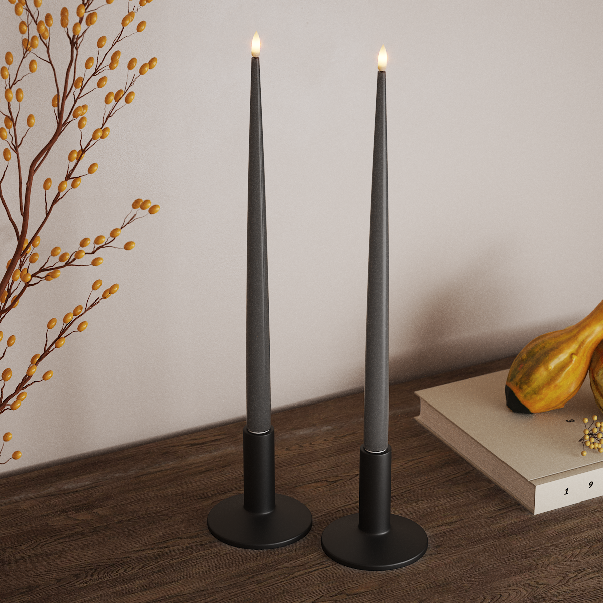 Deluxe Homeart LED Kertelys med Lak, 2 stk 38 cm Grå LED kertelys 3