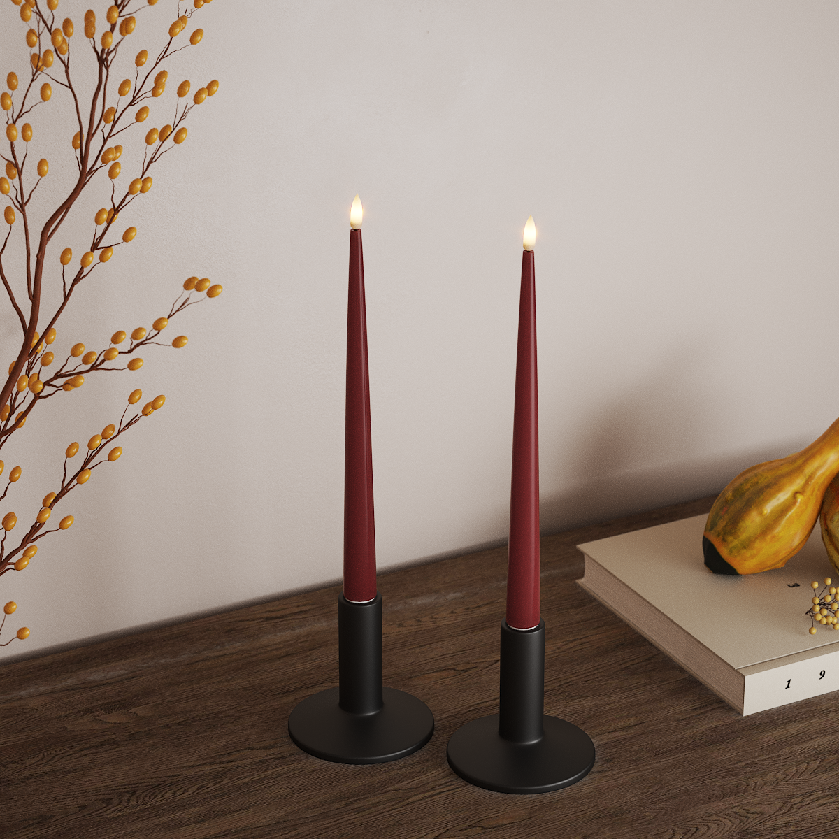 Deluxe Homeart LED Kertelys med Lak, 2 stk 28 cm Bordeaux LED kertelys 3