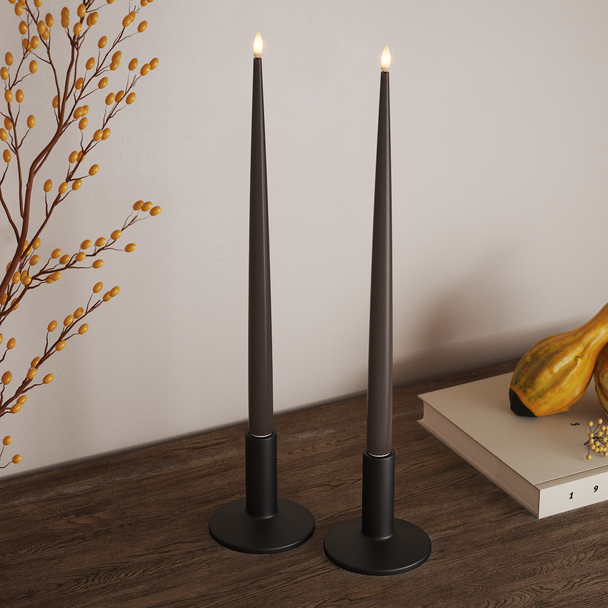 Deluxe Homeart LED Kertelys med Lak, 2 stk 38 cm Mokka LED kertelys 3