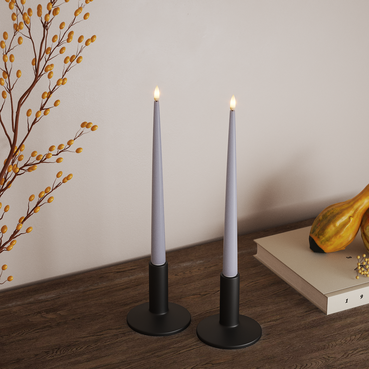 Deluxe Homeart LED Kertelys med Lak, 2 stk 28 cm Støvet blå LED kertelys 3