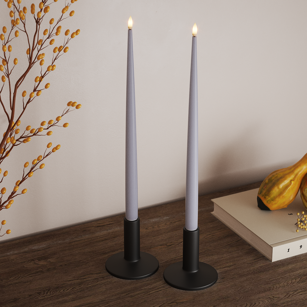 Deluxe Homeart LED Kertelys med Lak, 2 stk 38 cm Støvet blå LED kertelys 3