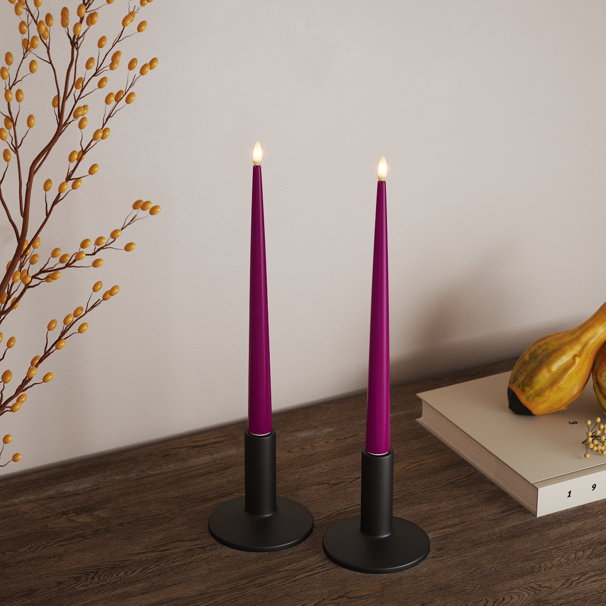 Deluxe Homeart LED Candela affusolata con Lacca, 2 pezzi 28 cm Viola LED Candela affusolata 3