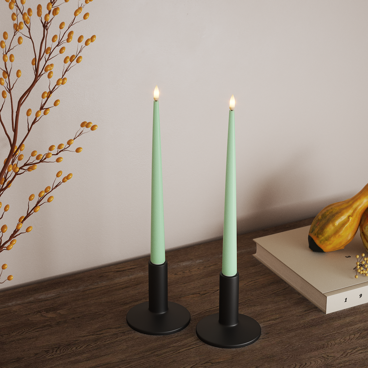 Deluxe Homeart LED Candela affusolata con Lacca, 2 pezzi 28 cm Menta LED Candela affusolata 3