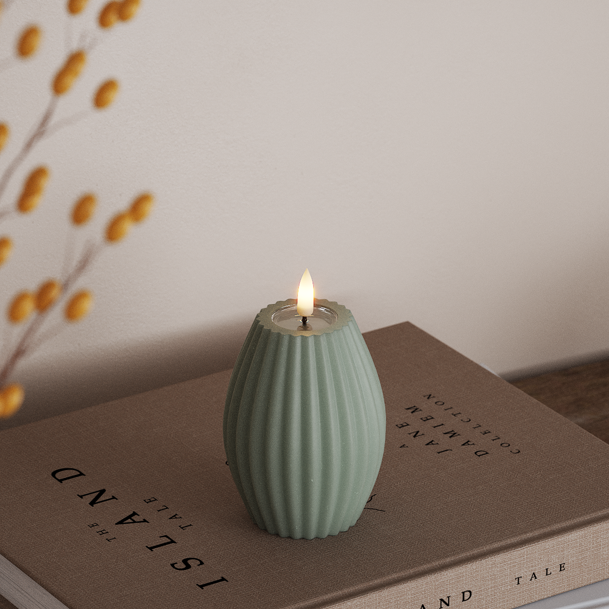 Deluxe Homeart LED Rillelys D 7,5 x H 10 cm Salvie grøn LED rillelys 3