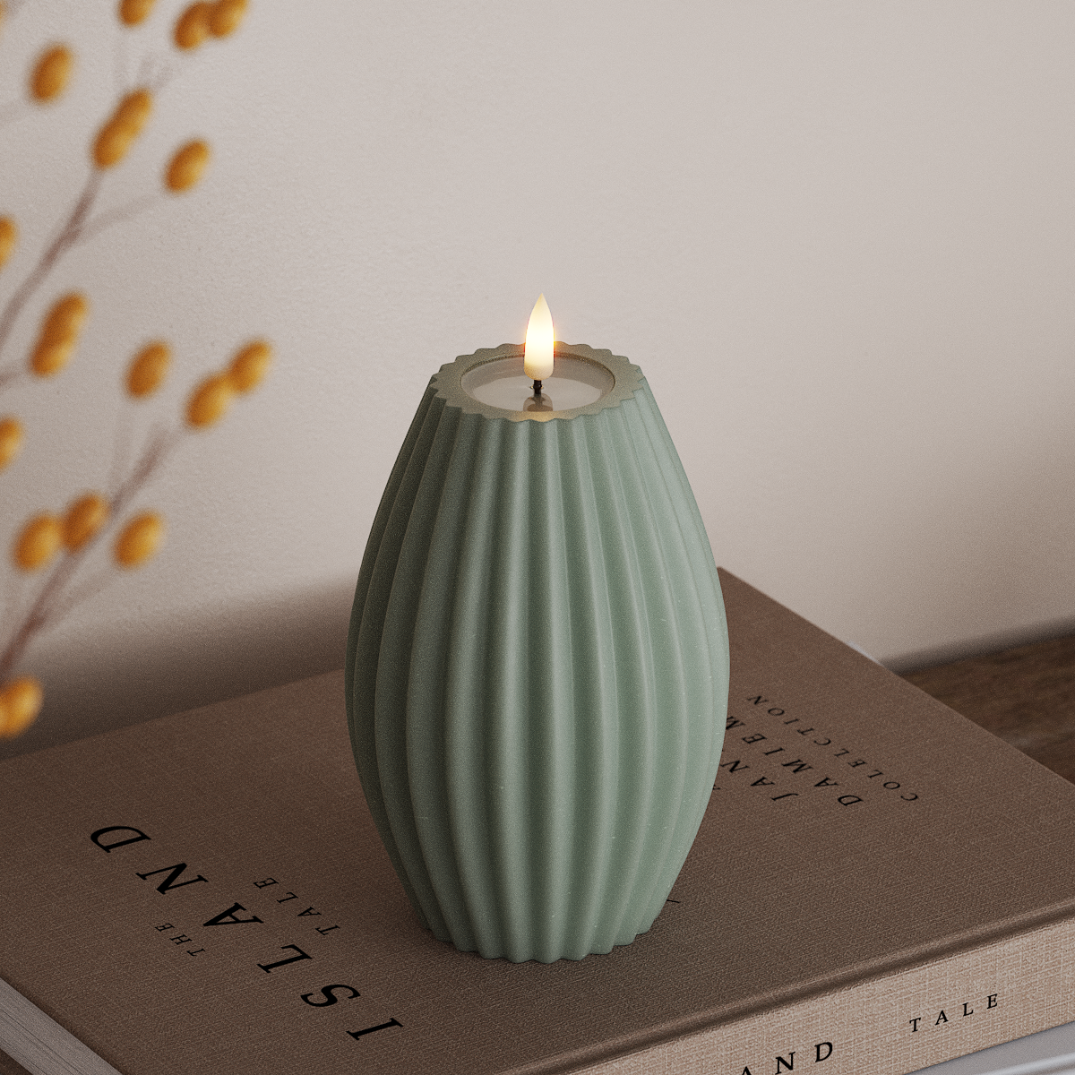 Deluxe Homeart LED Candela rigata P 10 x H 15 cm Verde salvia LED Candela rigata 3