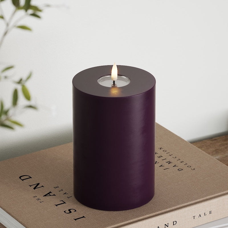 Deluxe Homeart LED Bloklys Ø 10 x 15 cm Mørkelilla