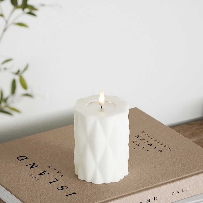 Deluxe Homeart Harlequin LED Bloklys Ø 7,5 x 10 cm Hvid