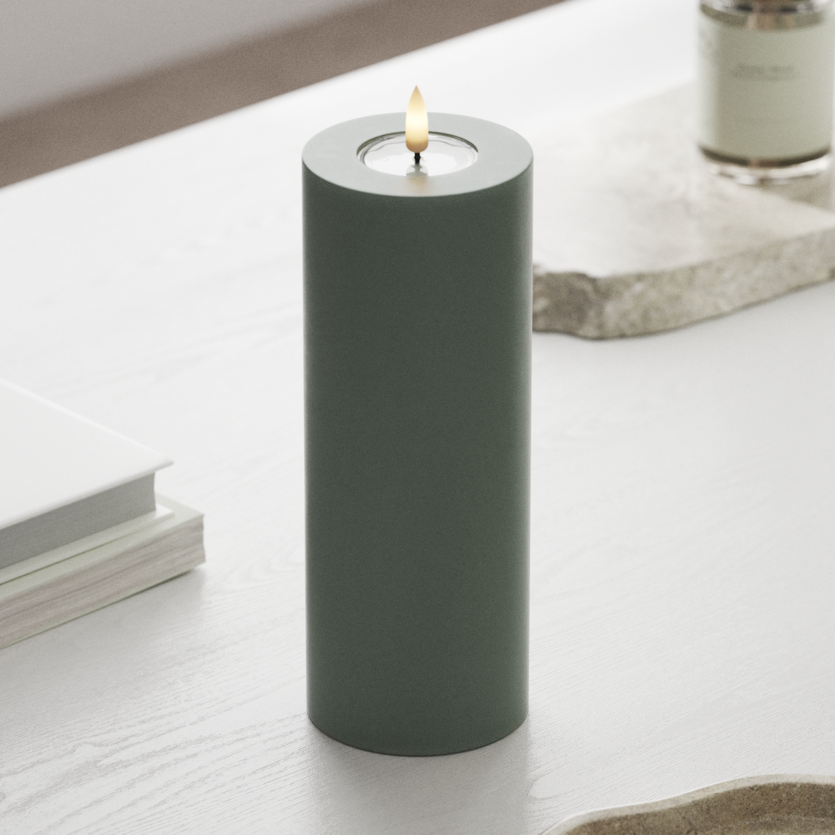 Deluxe Homeart LED Bloklys Ø 7,5 x 20 cm Salvie Grøn LED bloklys 1