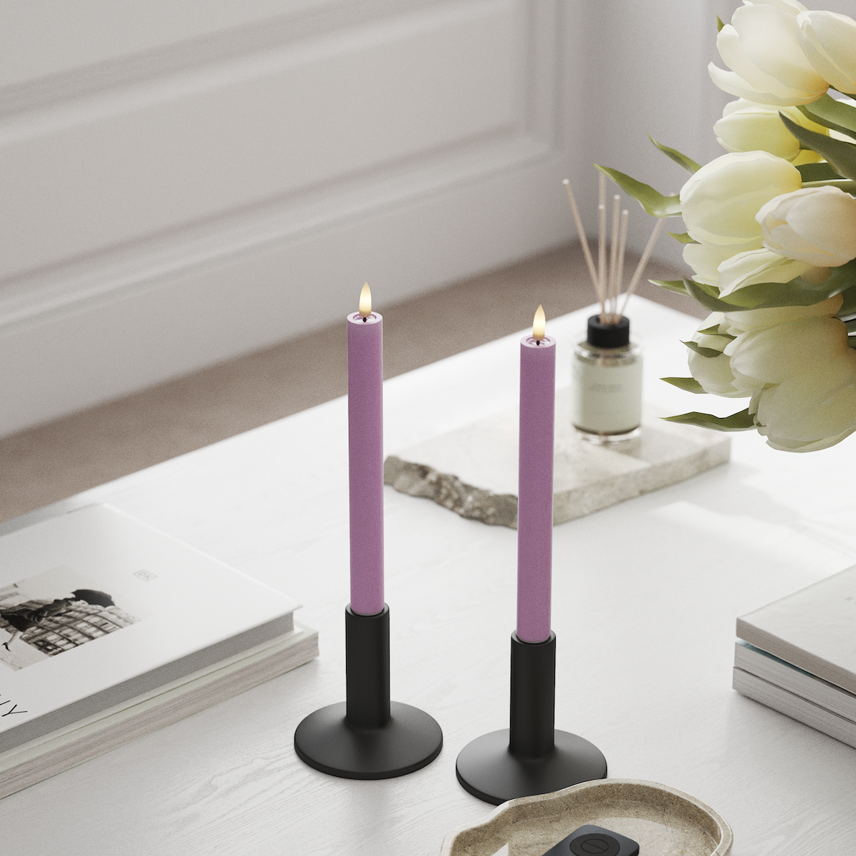 Deluxe Homeart LED Candela da candelabro 2 pezzi, Ø 2 x 24 cm Lavanda LED Candela da candelabro 1