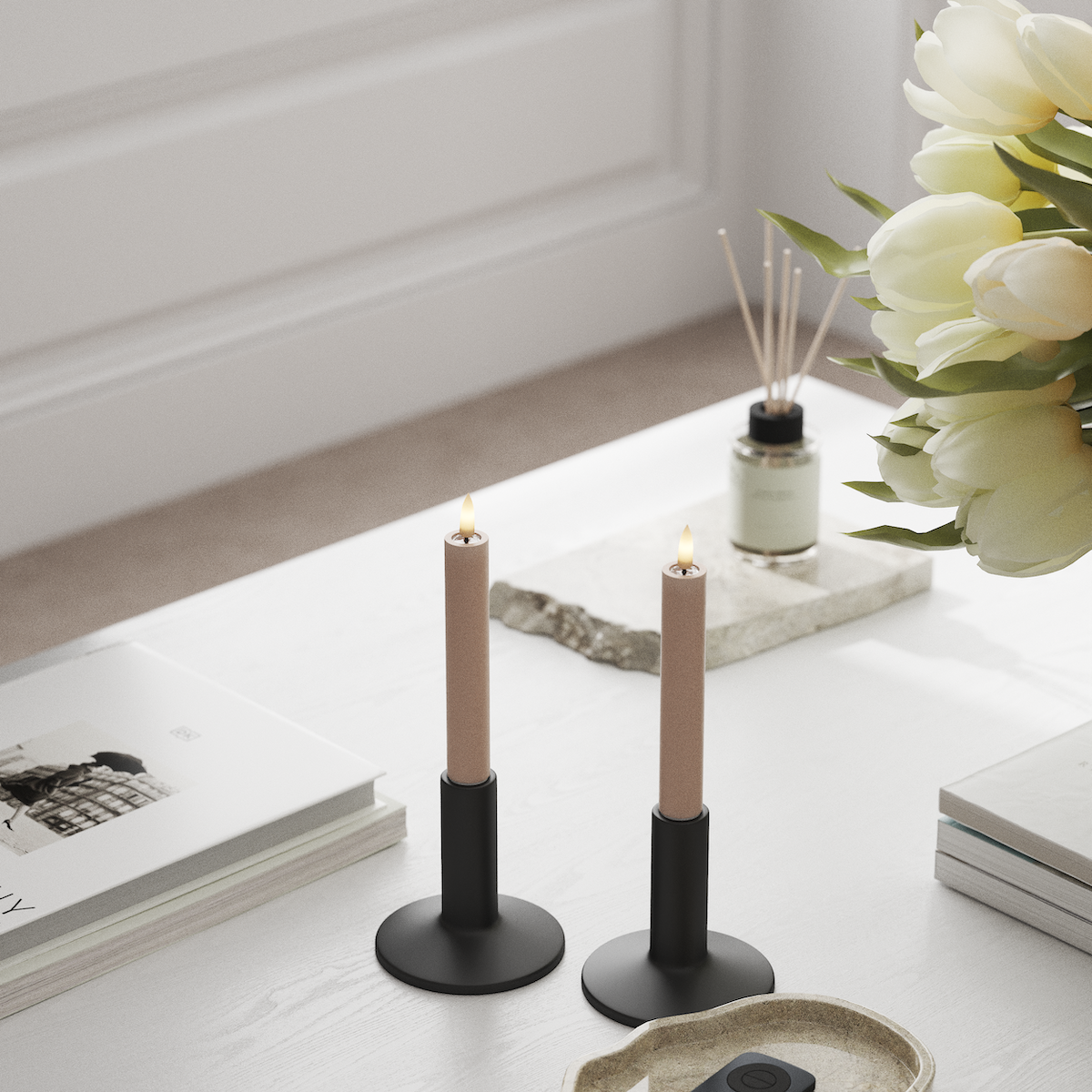 Deluxe Homeart LED Stabkerzen 2 Stück, Ø 2 x 15 cm Rosa LED Stabkerzen 1