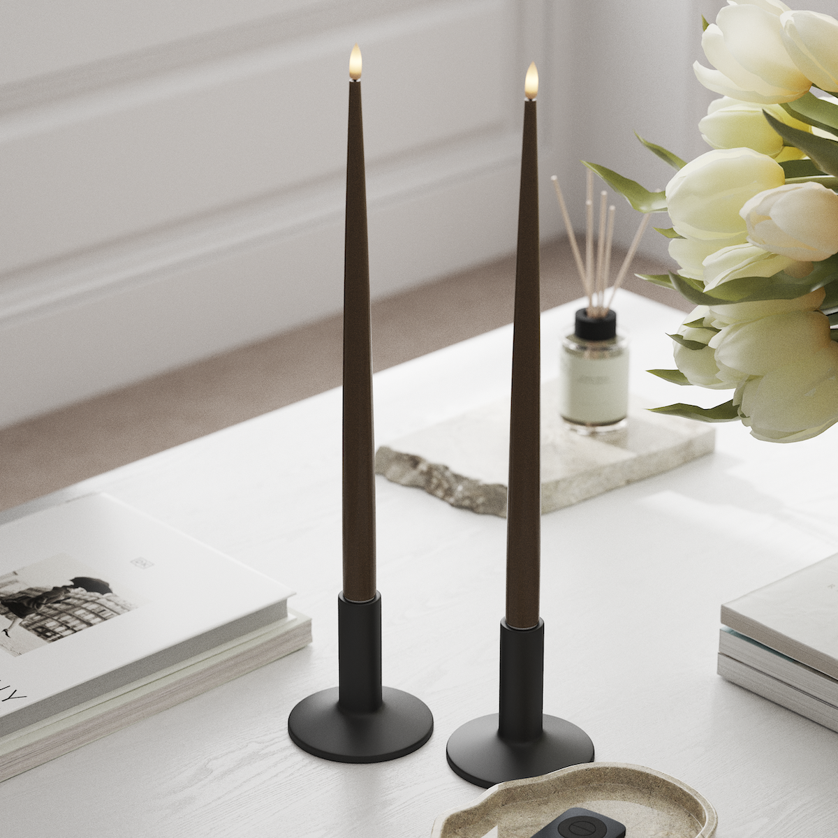 Deluxe Homeart LED Candela affusolata con Lacca, 2 pezzi 38 cm Caramello LED Candela affusolata 1