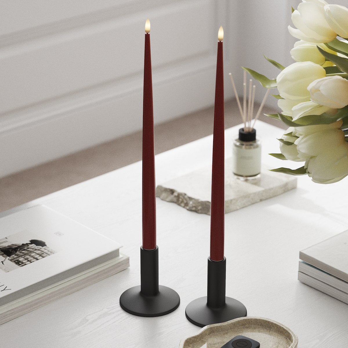 Deluxe Homeart LED Kertelys med Lak, 2 stk 38 cm Rød LED kertelys 1