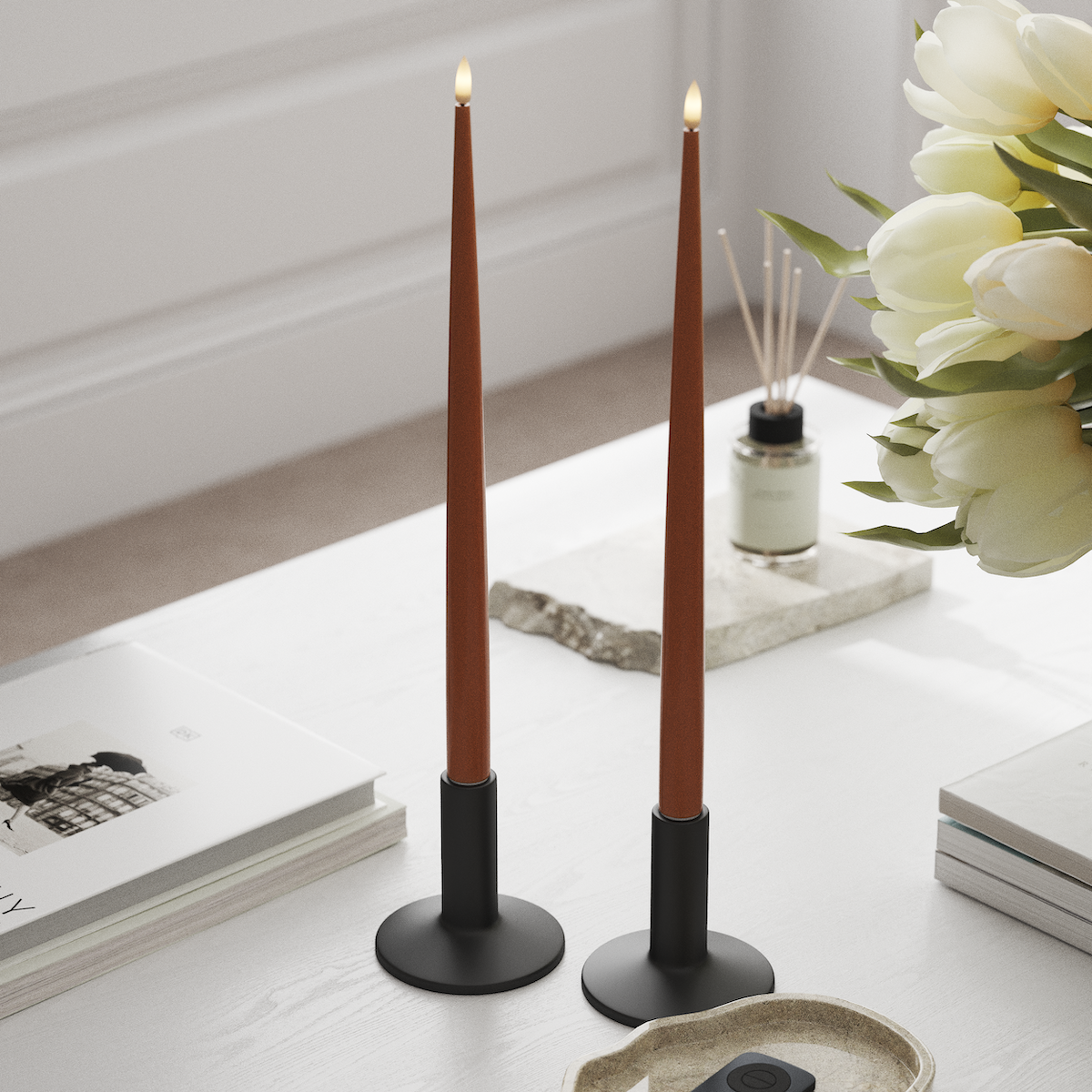 Deluxe Homeart Φωτιστικό κεριού LED με Λάκα, 2 τμχ 38 cm Πορτοκαλί Φως κεριού LED 1