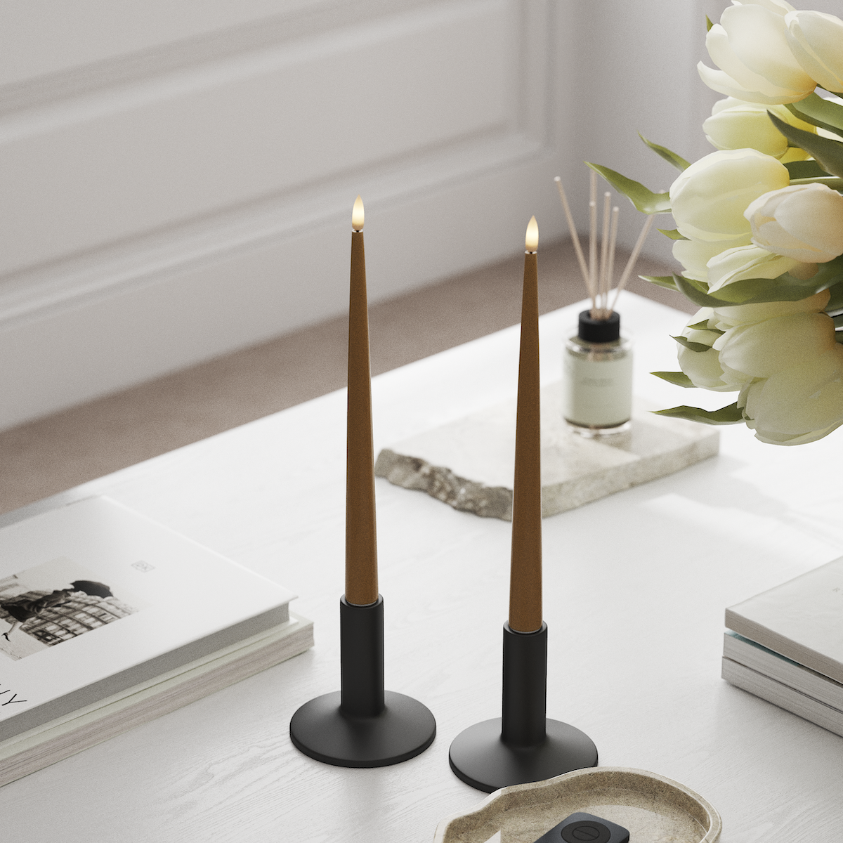 Deluxe Homeart LED Kerzenlicht Mit Lack mit Lack, 2 Stück 28 cm Curry LED Kerzenlicht Mit Lack 1