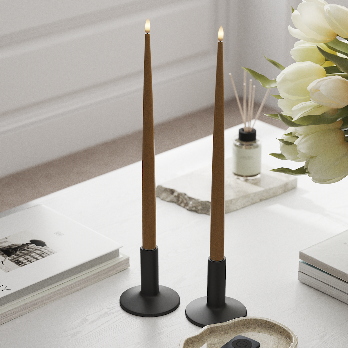 Deluxe Homeart LED Kerzenlicht Mit Lack mit Lack, 2 Stück 38 cm Curry LED Kerzenlicht Mit Lack 1