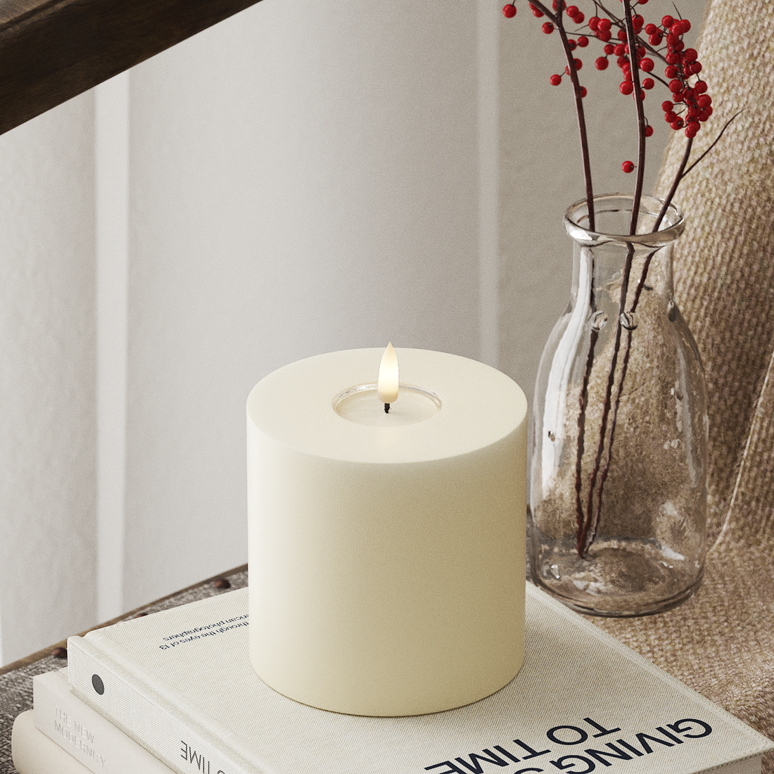 Deluxe Homeart LED Bloklys Ø 10 x 10 cm Cream LED bloklys 4