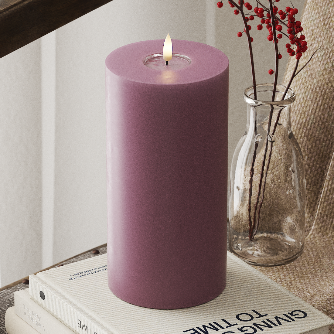 Deluxe Homeart LED Candela a pilastro Ø10×20 cm Viola chiaro LED Candela a pilastro 4