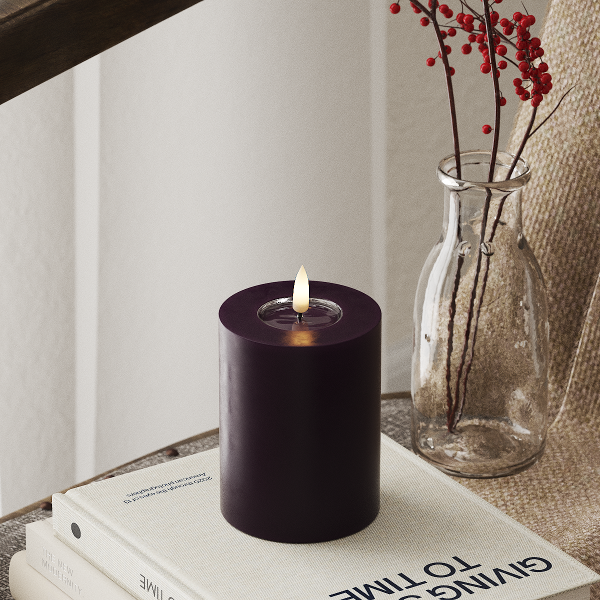 Deluxe Homeart LED Candela a pilastro Ø7,5x10 cm Viola scuro LED Candela a pilastro 4