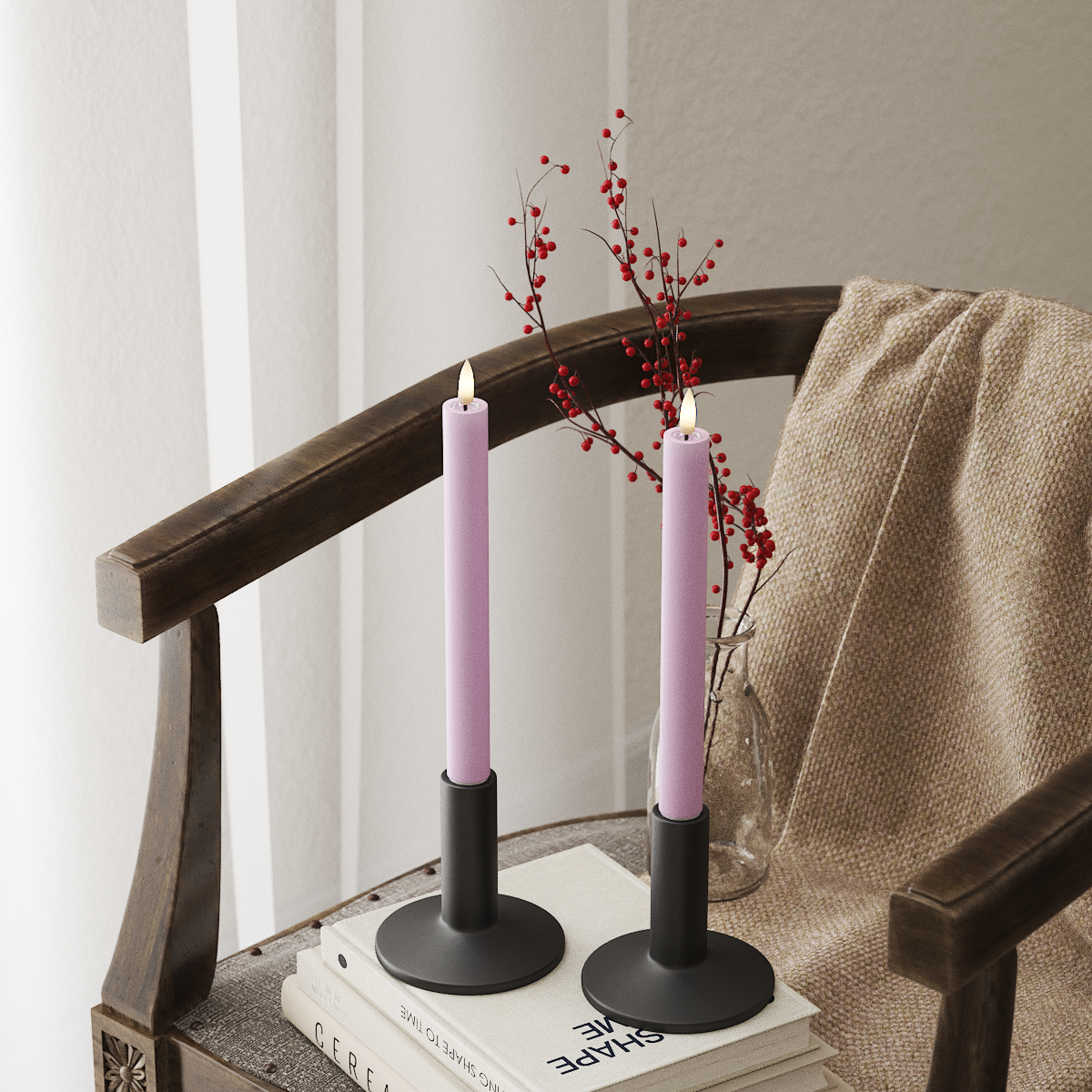 Deluxe Homeart LED Candela da candelabro 2 pezzi, Ø 2 x 24 cm Lavanda LED Candela da candelabro 4