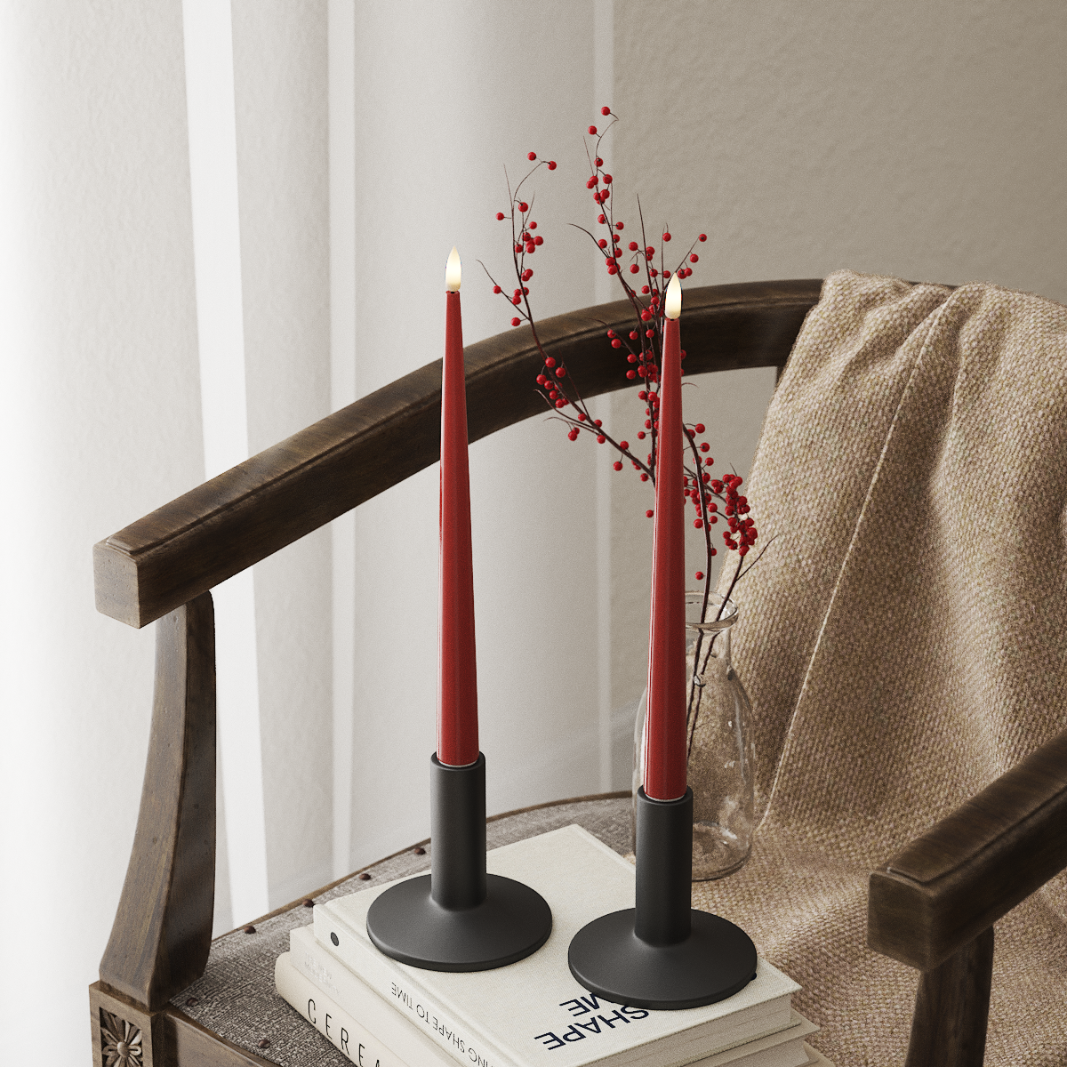 Deluxe Homeart LED Candela affusolata con Lacca, 2 pezzi 28 cm Rosso LED Candela affusolata 4