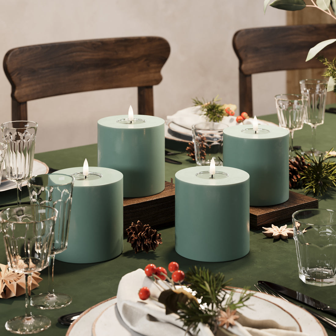 GUIDATO Candela a pilastro Ø 10 x 10 cm Verde giada - 4 pezzi