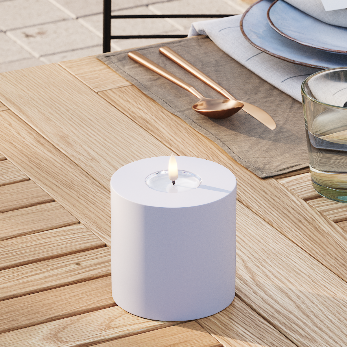 Deluxe Homeart LED externo Vela pilar Ø 10 x 10 cm Azul empoeirado Luz LED para exterior Vela pilar 3