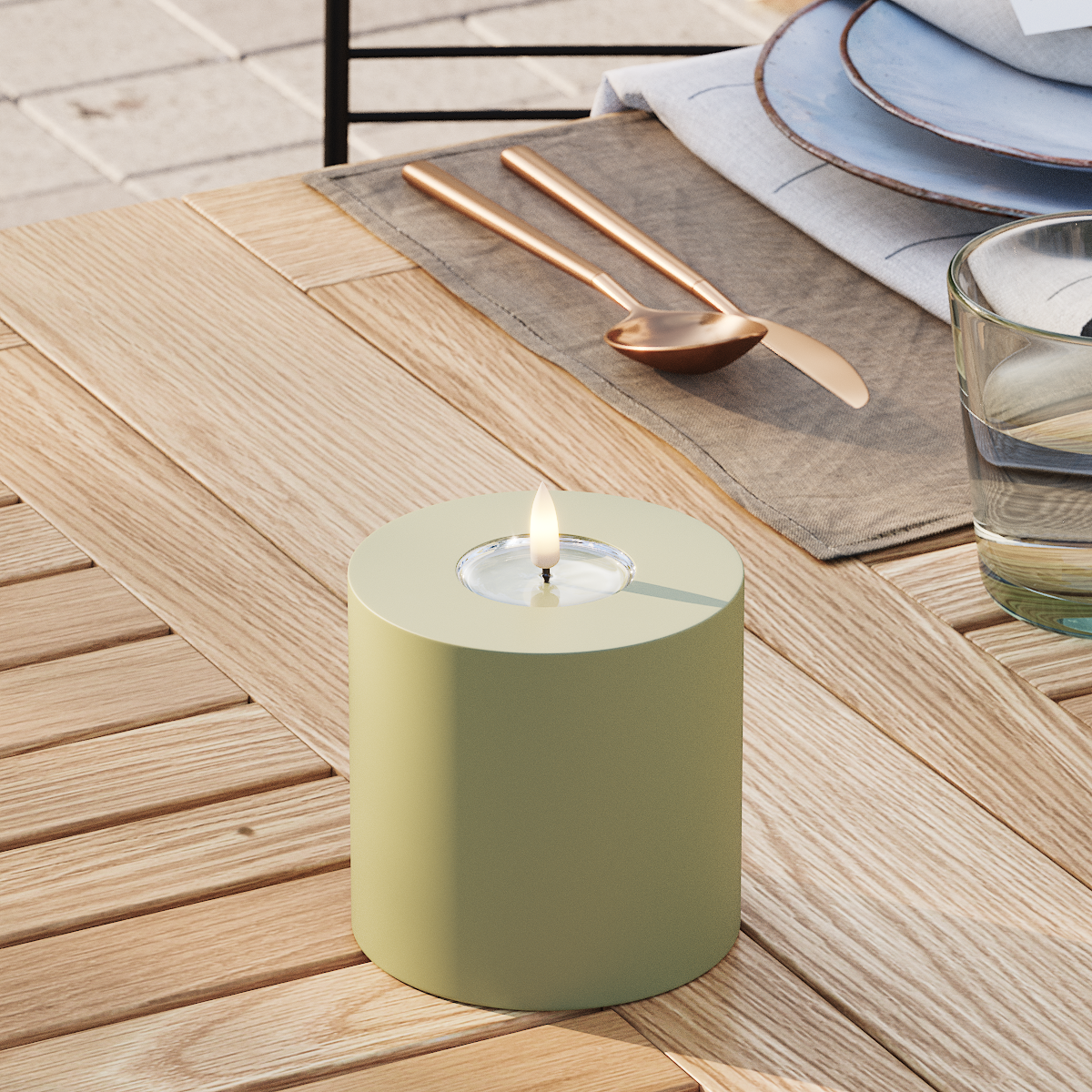 Deluxe Homeart LED per esterni Candela a pilastro Ø10×10 cm Verde oliva Luce esterna a LED Candela a pilastro 3