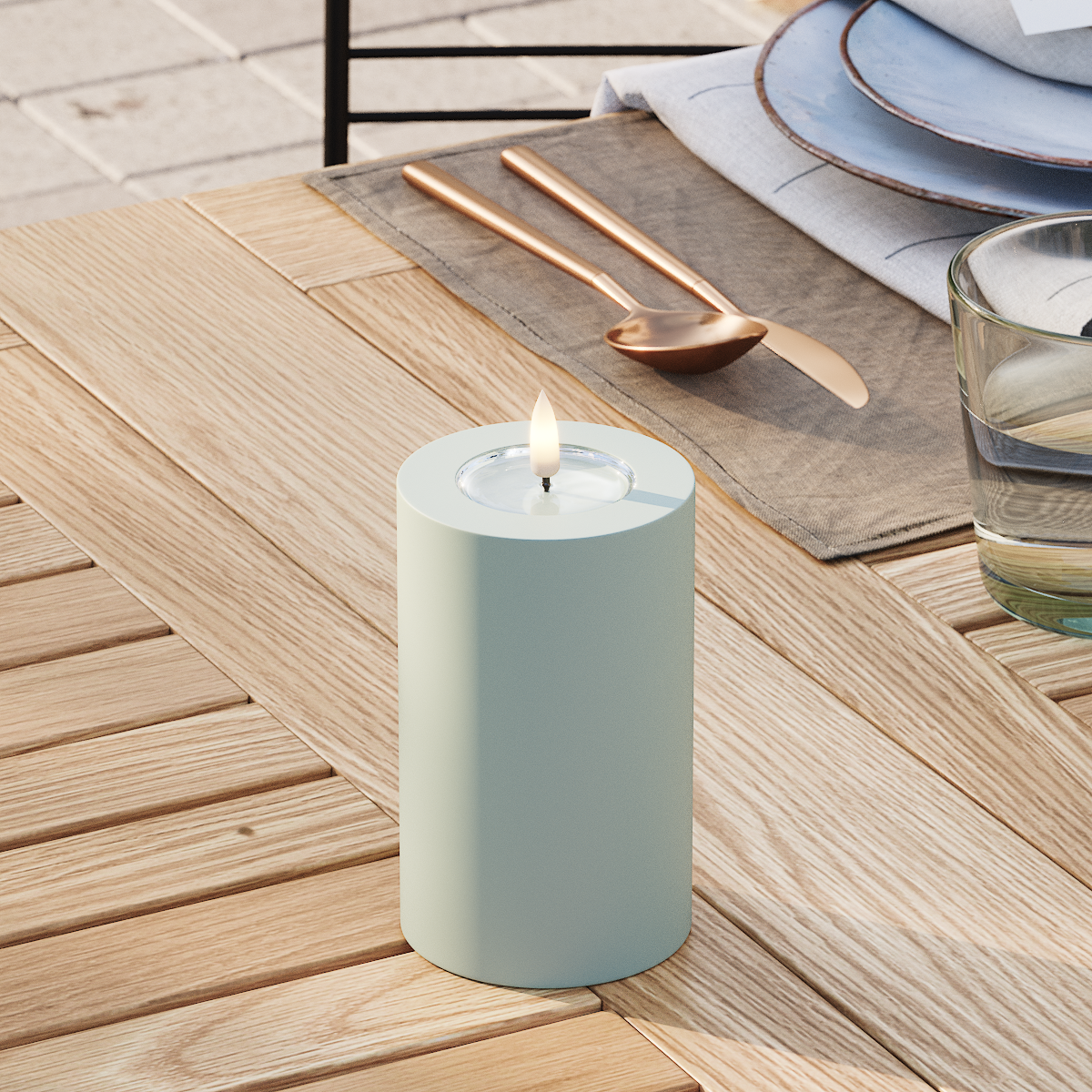 Deluxe Homeart Udendørs LED Bloklys Ø 7,5 x 12,5 cm Salvie grøn LED udendørslys bloklys 3