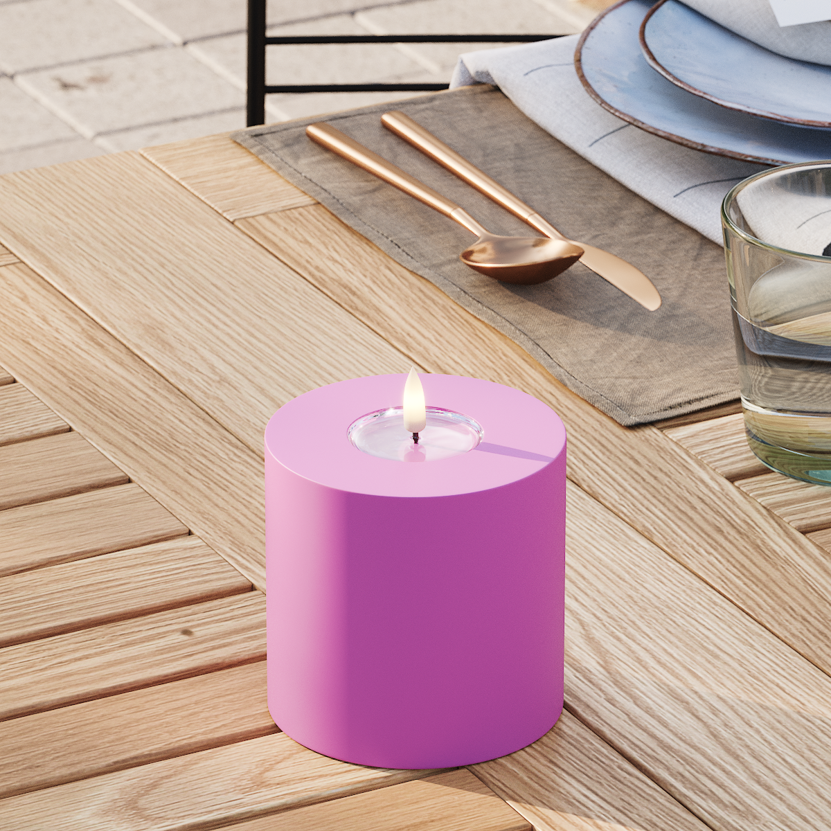 Deluxe Homeart Utomhus LED Blockljus Ø 10 x 10 cm Magenta LED utomhusljus Blockljus 3