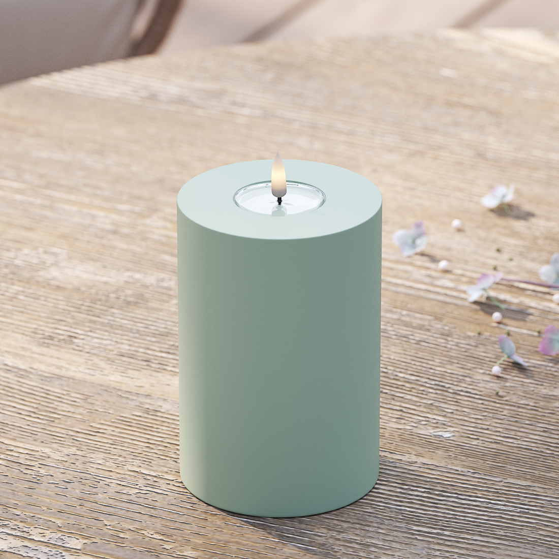 Deluxe Homeart LED externo Vela pilar Ø10x15cm Verde sálvia Luz LED para exterior Vela pilar 2